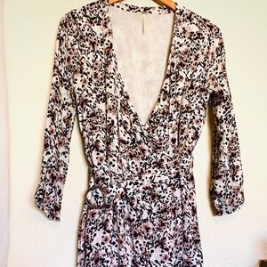 Free People Wrap Dress Leopard Print Pink Black Belted Size Medium